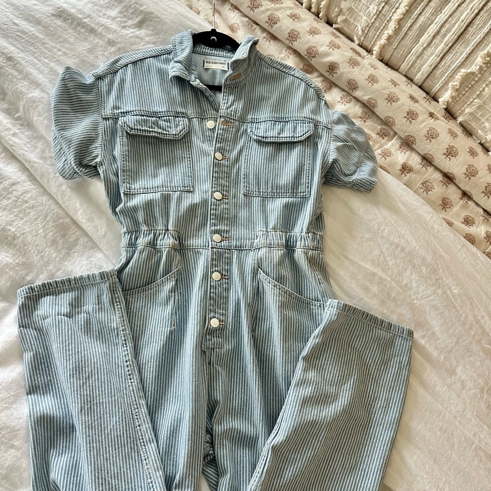NWOT Free People We The Free Marci Striped Denim Jumpsuit, Sz. M